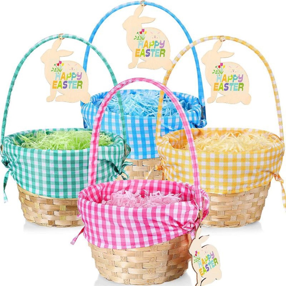 4 Pcs Easter Basket Picnic Basket Woven Basket With Handle Wooden